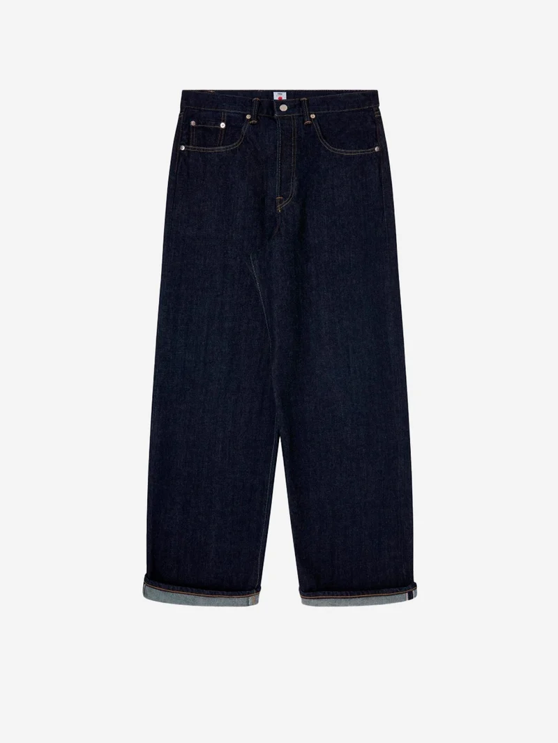 Pantaloni blu wide in denim cimosato