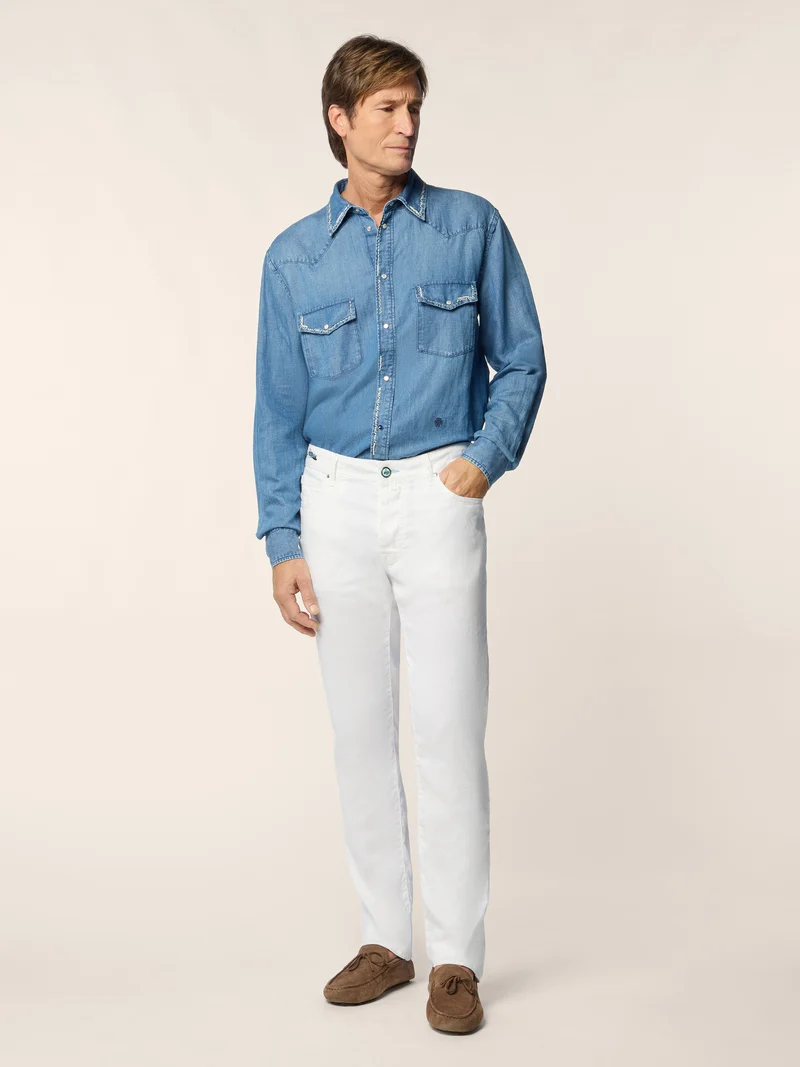 Western Shirt in Cotton-Linen Chambray