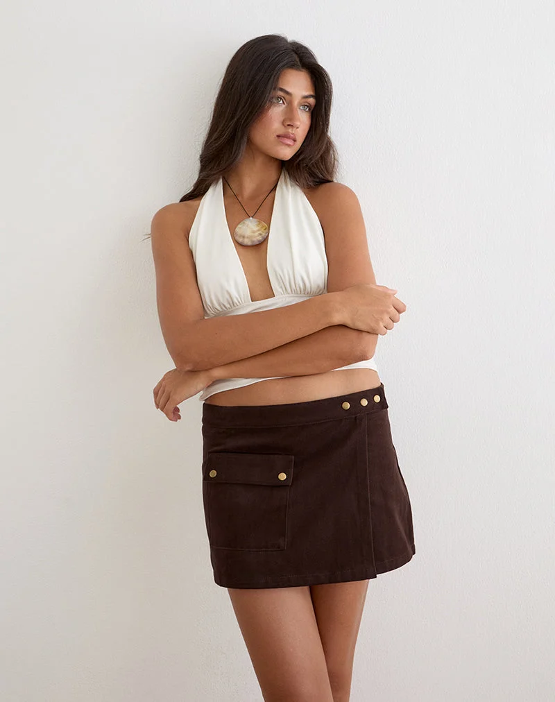 Ziphy-Minirock aus pfirsichfarbenem, braunem Twill