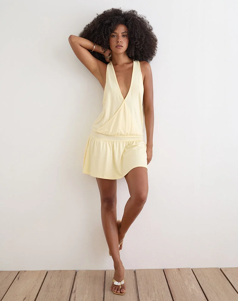 Pippa Plunge-Wickel-Minikleid in Zitronengelb