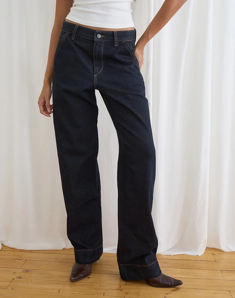 Jeans mit niedriger Leibhöhe, Cinch-Schnitt und gedrehten Nähten in Indigo