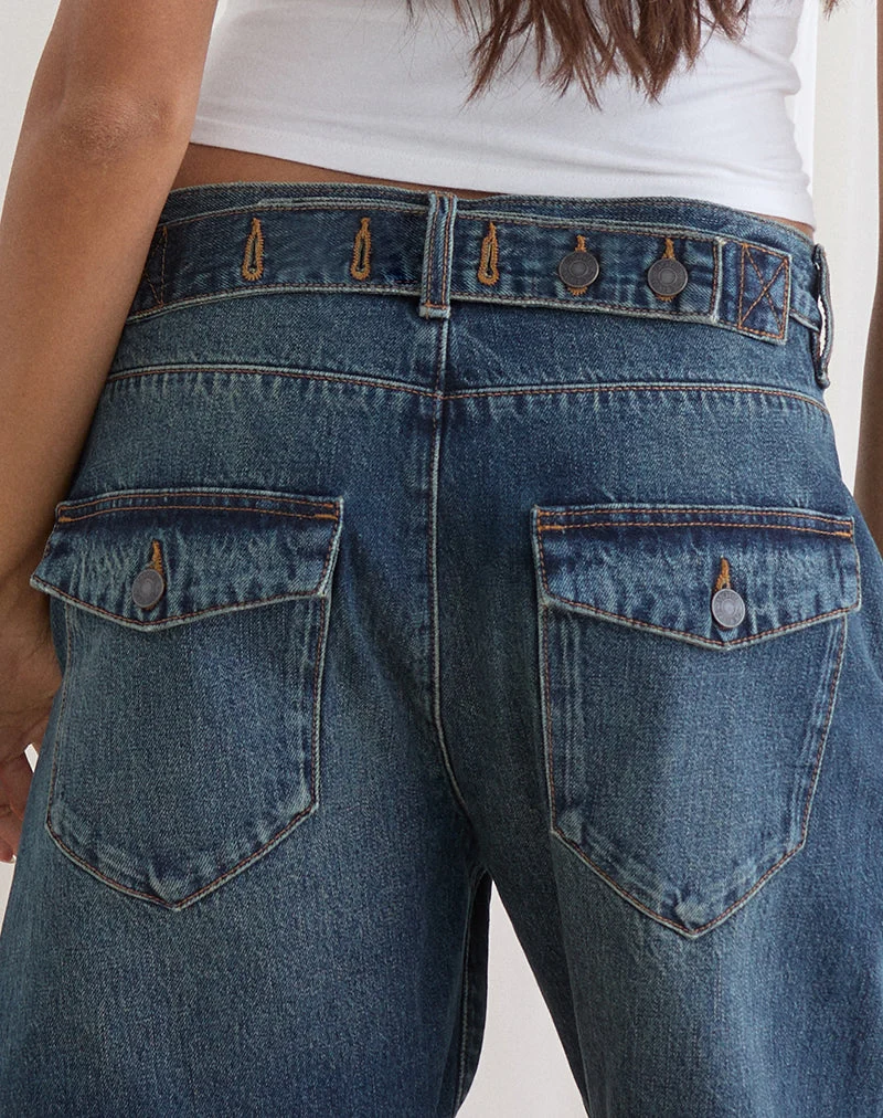 Twisted Cinch Denim-Shorts in Dirty Green