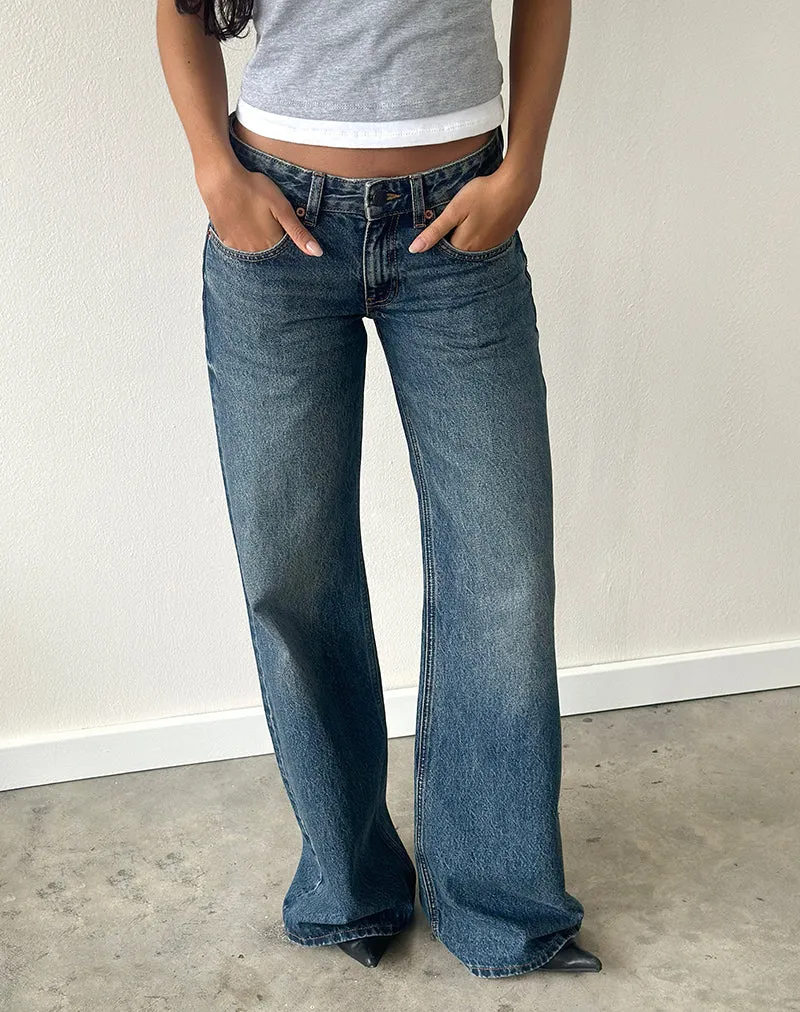 Lose sitzende Flare-Jeans mit niedriger Leibhöhe in Stahlblau
