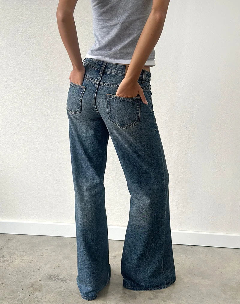 Lose sitzende Flare-Jeans mit niedriger Leibhöhe in Stahlblau