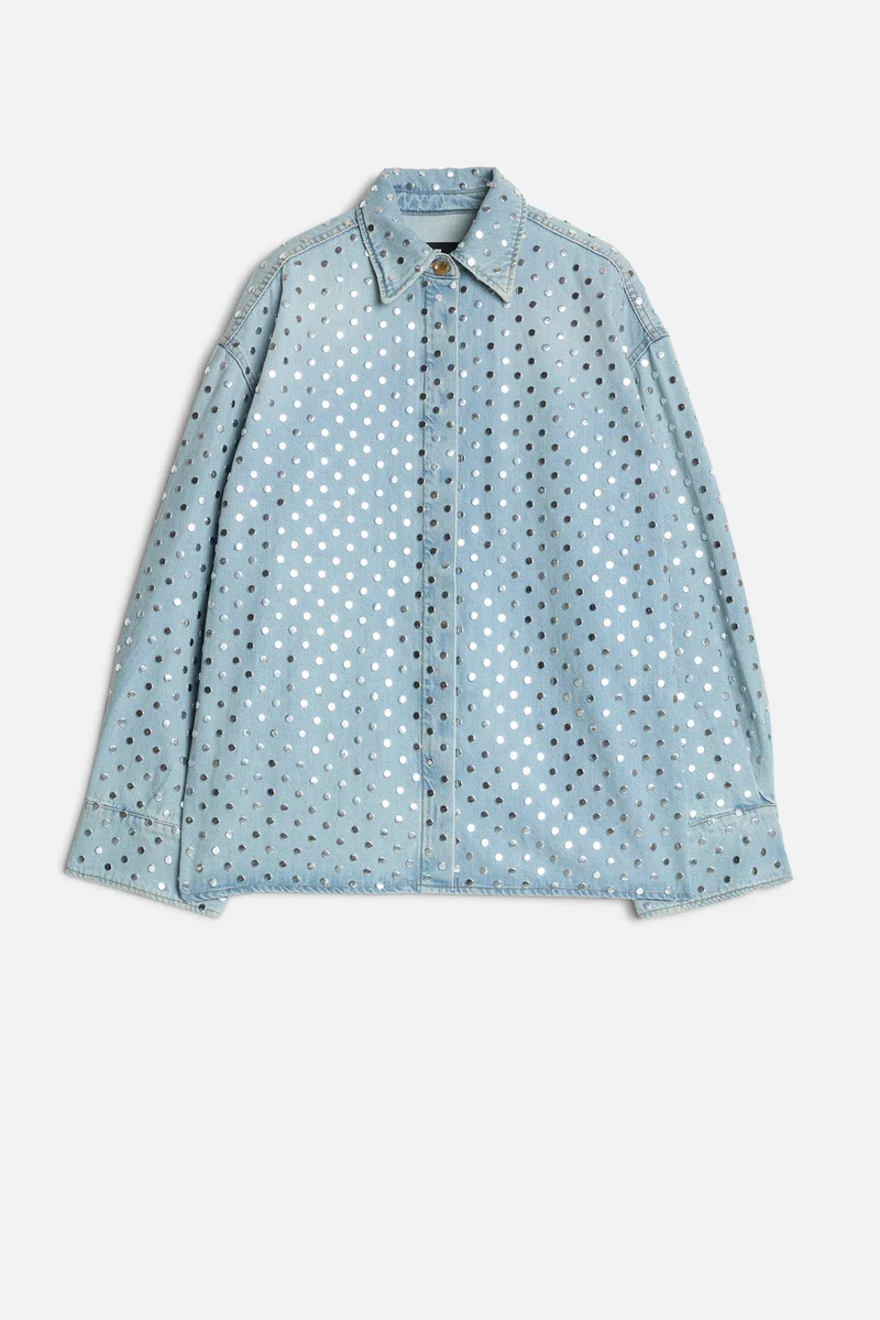 Studded Denim Overshirt in Bleach