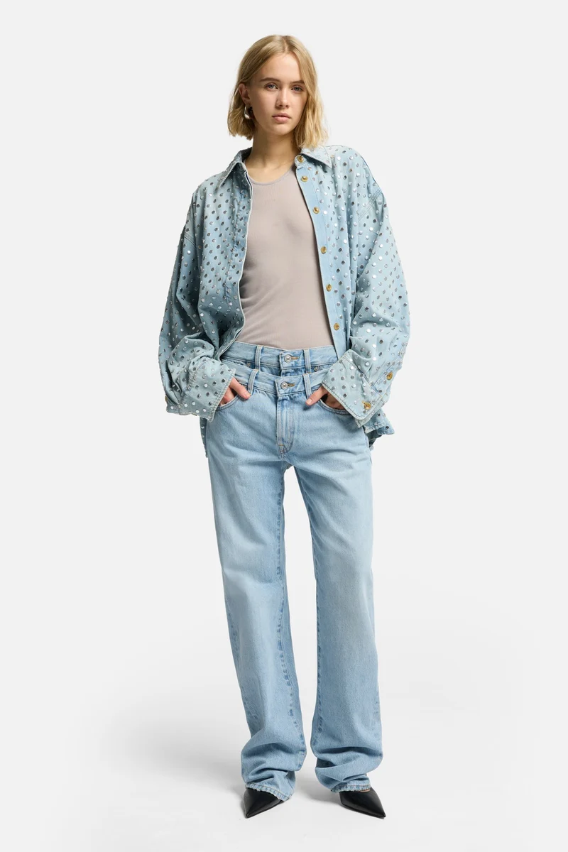 Studded Denim Overshirt in Bleach
