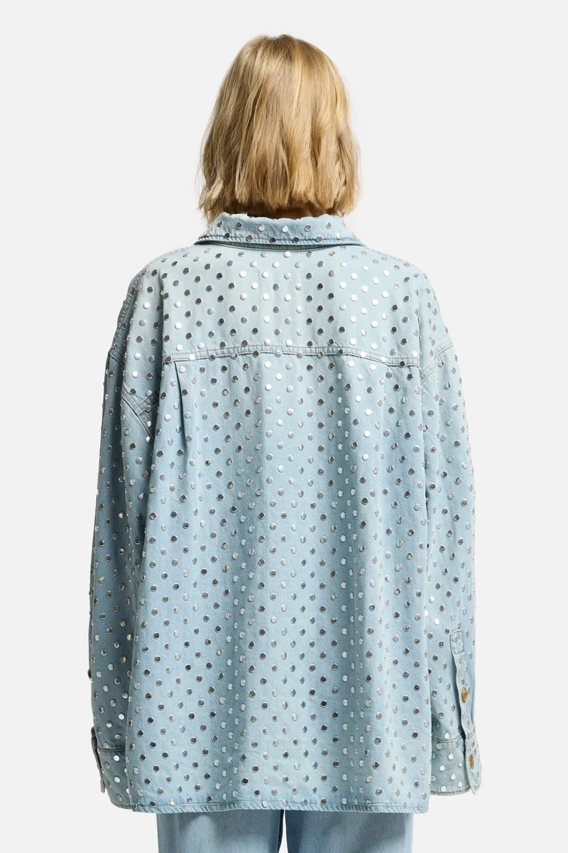 Studded Denim Overshirt in Bleach