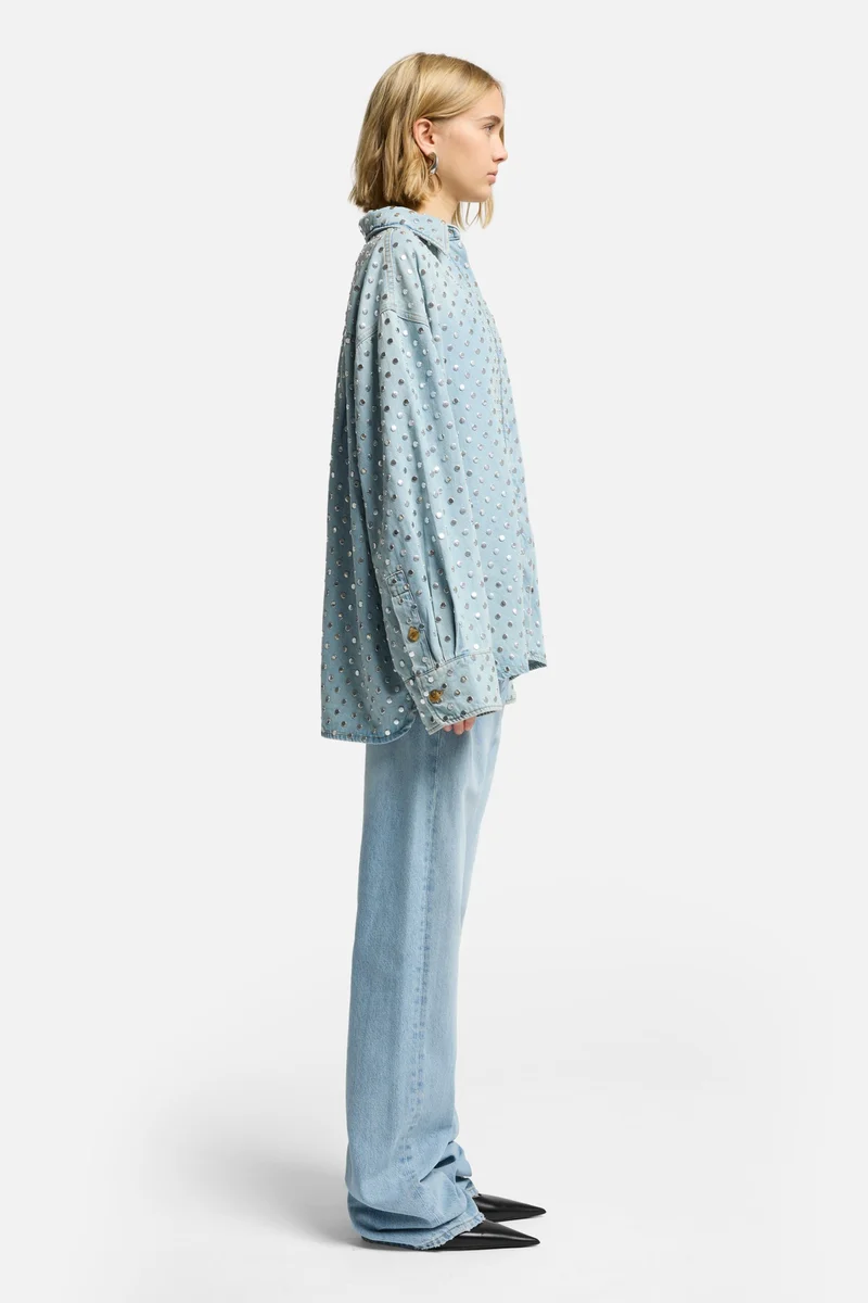 Studded Denim Overshirt in Bleach