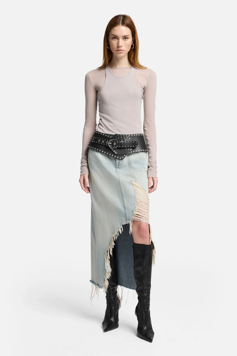 MANKIND Denim Midi Skirt in Peaches