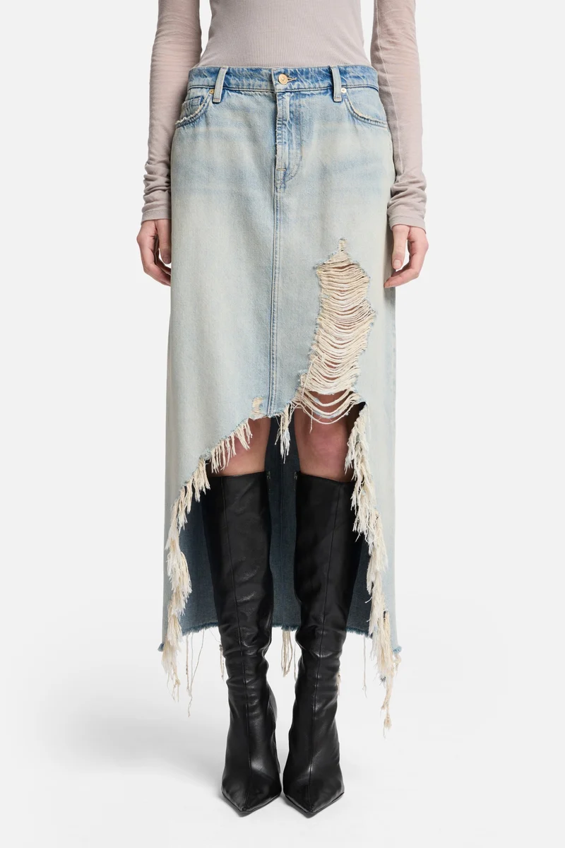 MANKIND Denim Midi Skirt in Peaches