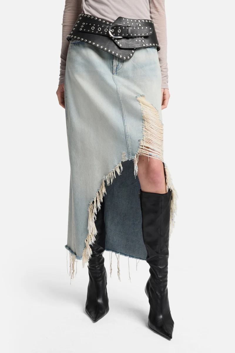 MANKIND Denim Midi Skirt in Peaches