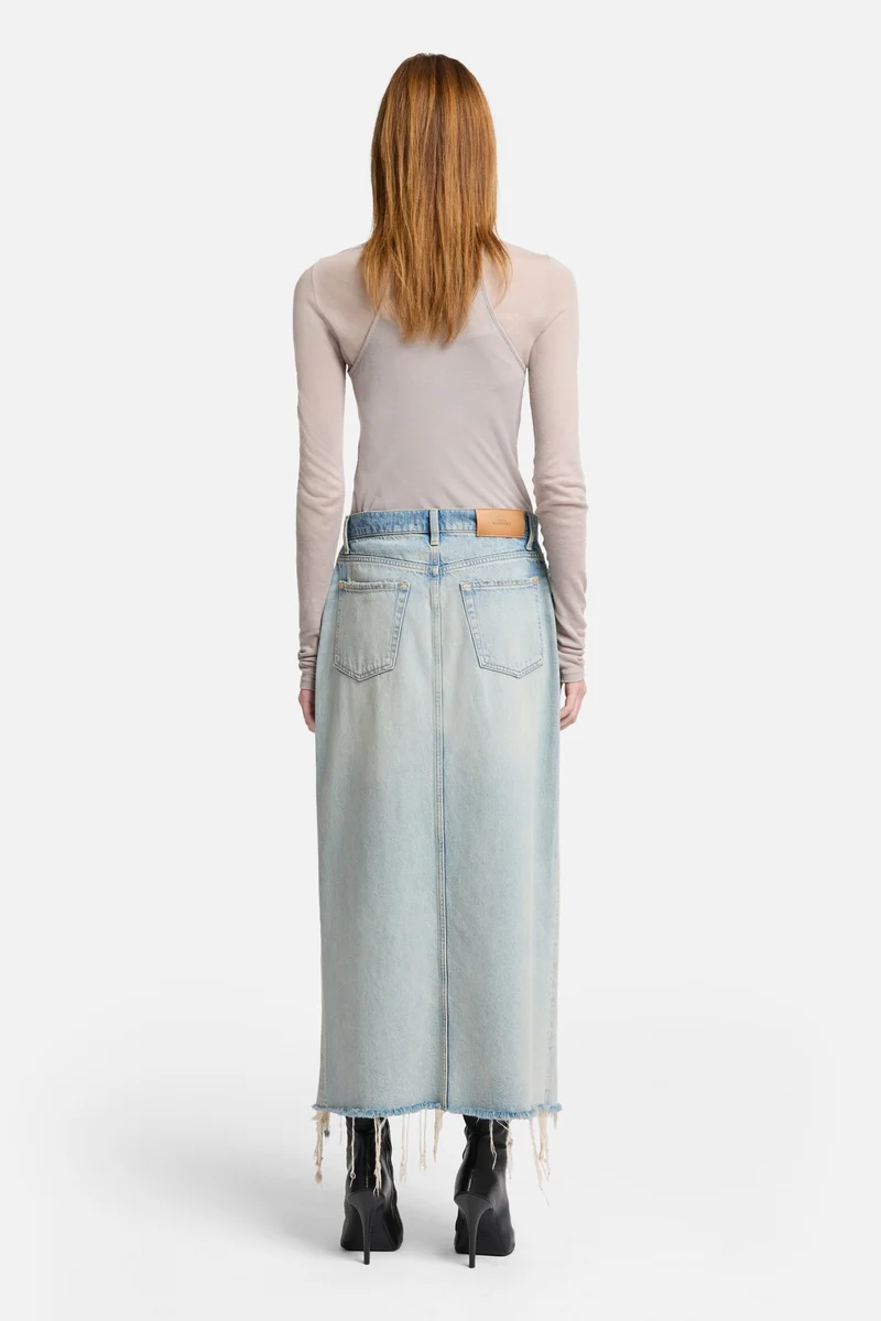 MANKIND Denim Midi Skirt in Peaches