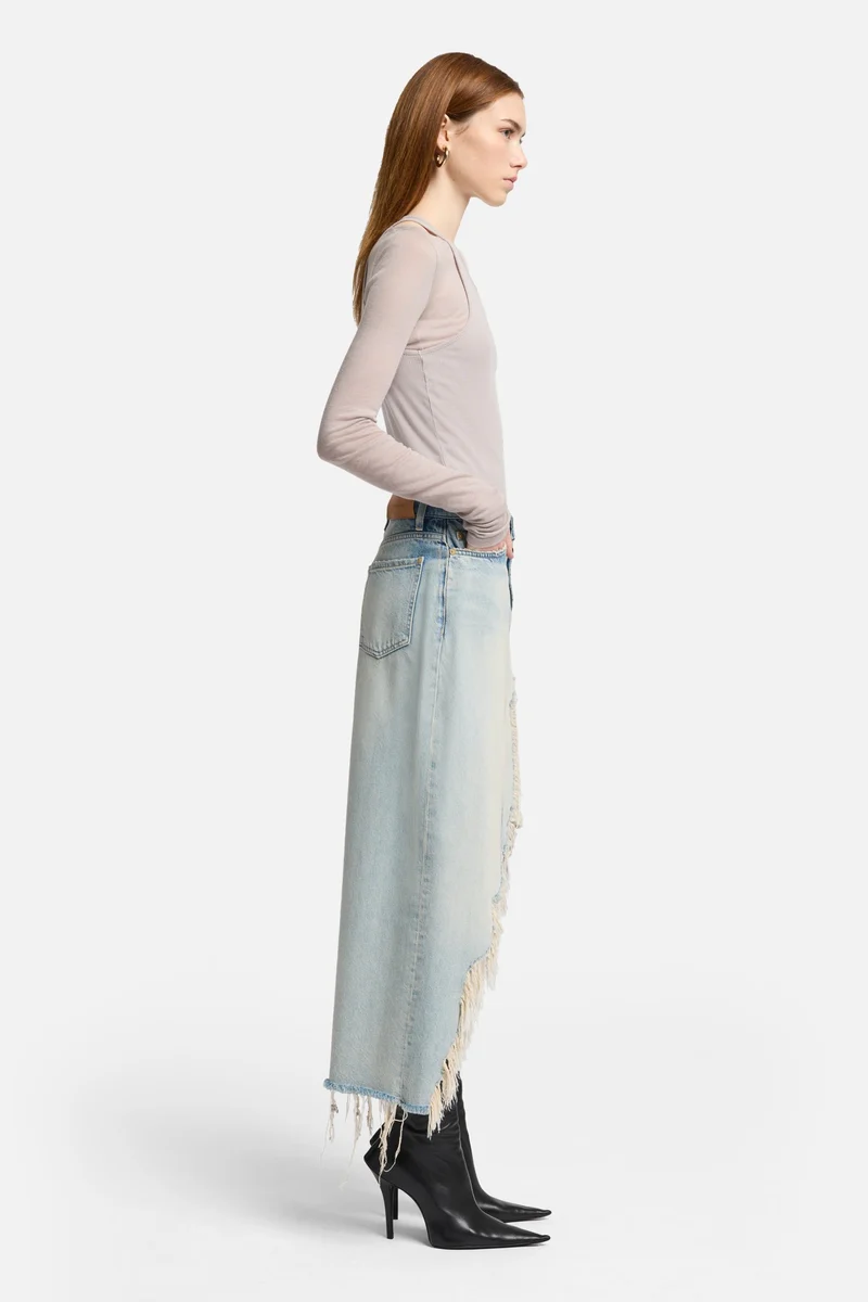 MANKIND Denim Midi Skirt in Peaches