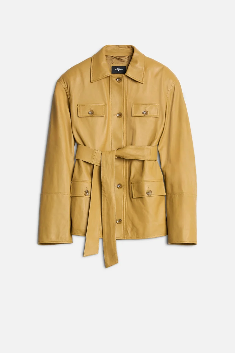 Sahariana Leather Cropped Trench in Honey