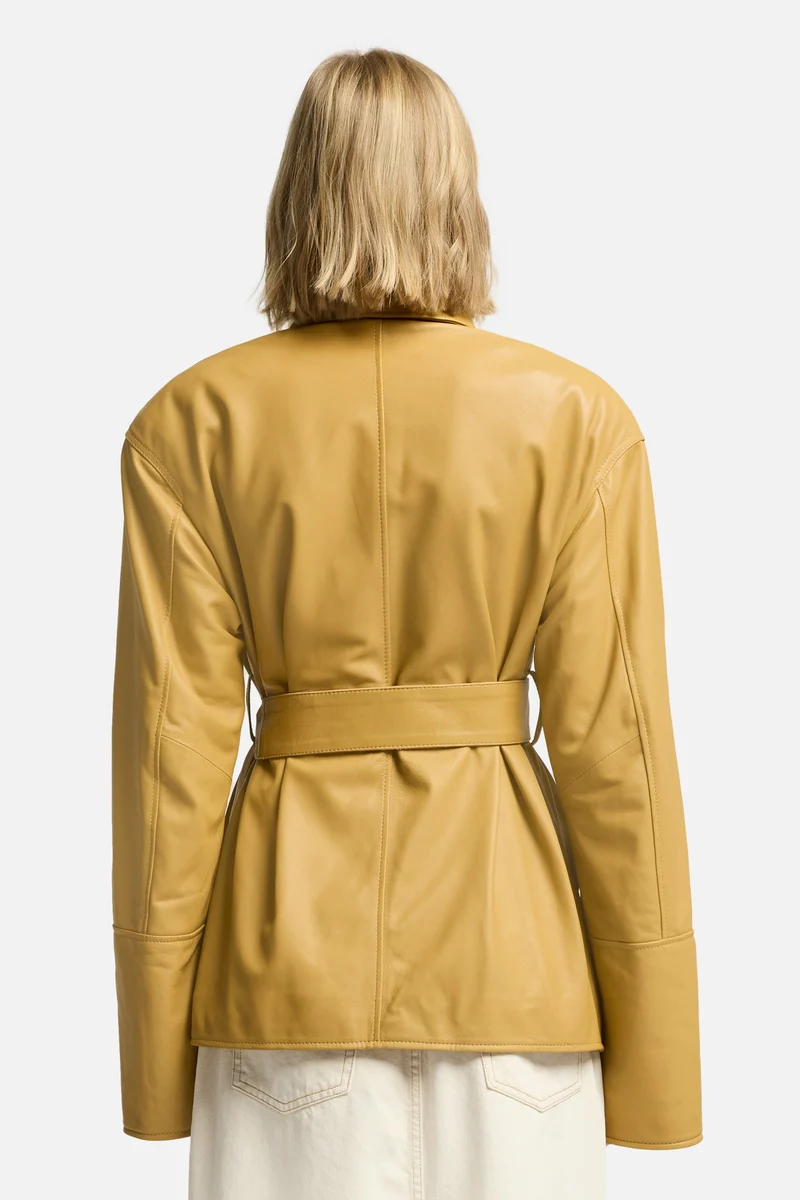 Sahariana Leather Cropped Trench in Honey