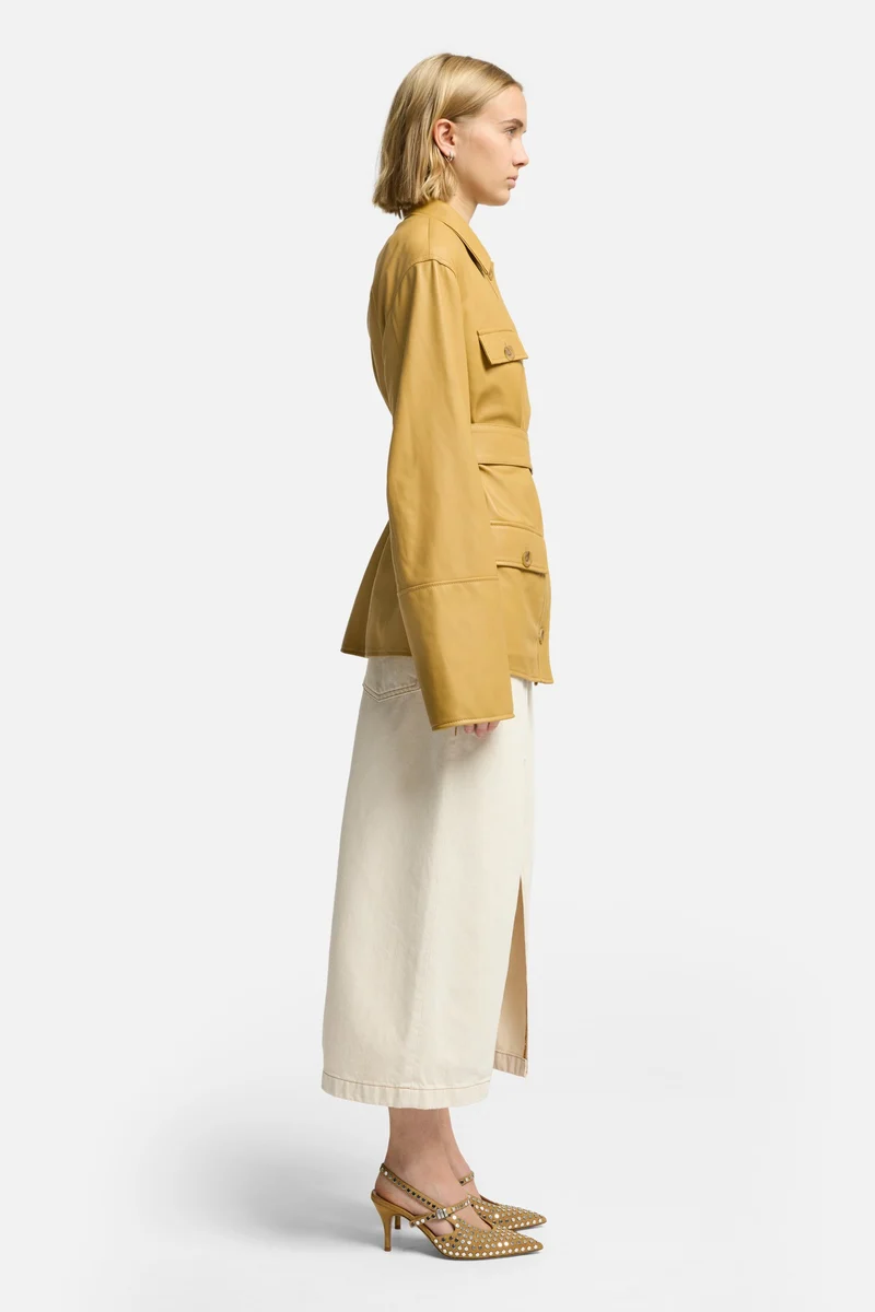Sahariana Leather Cropped Trench in Honey