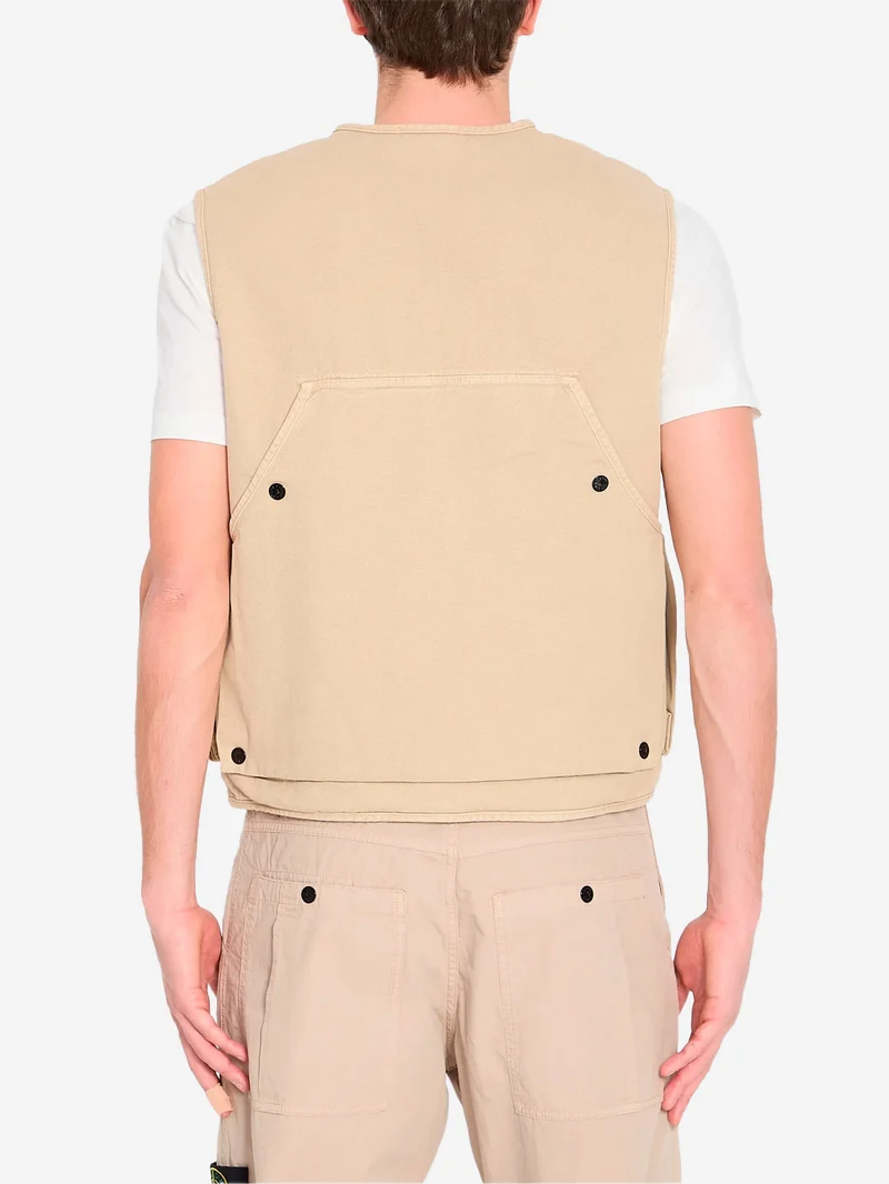 Gilet beige con zip e tasche e badge