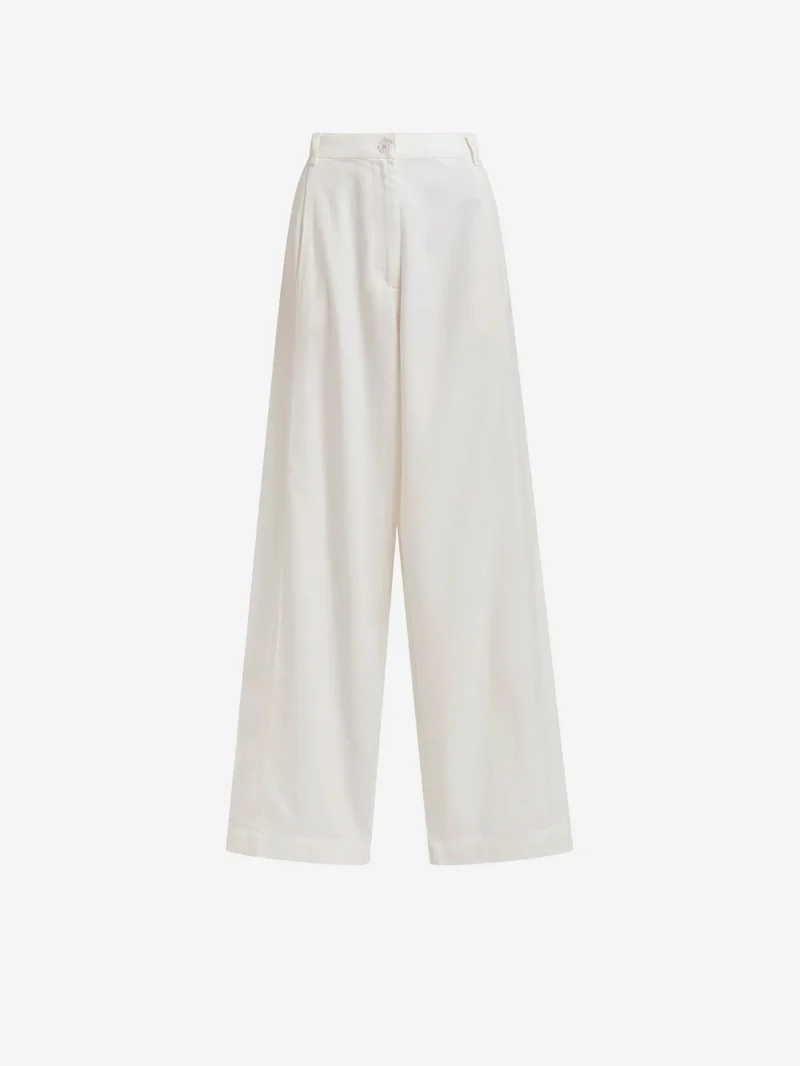 Pantaloni denim a gamba larga avorio in cotone