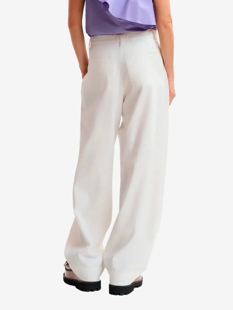 Pantaloni denim a gamba larga avorio in cotone