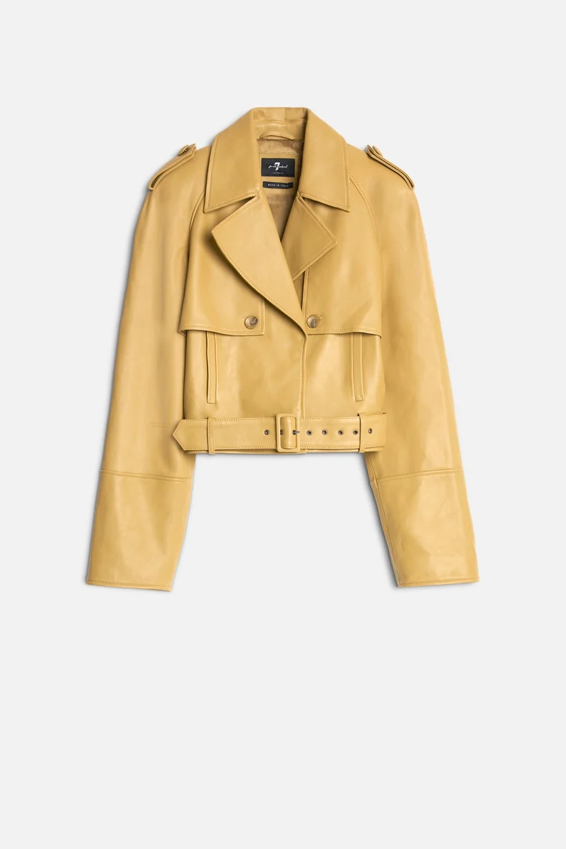 Cropped Leather Biker Jacket in Honey