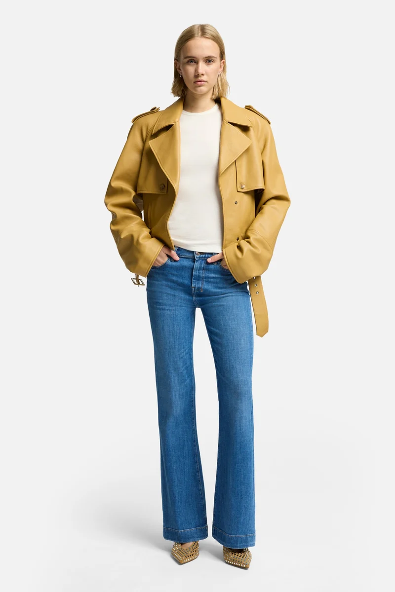 Cropped Leather Biker Jacket in Honey