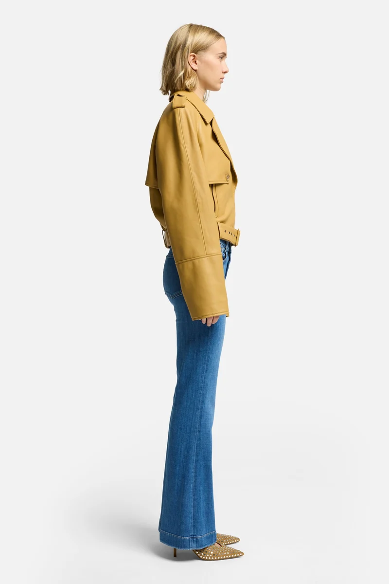 Cropped Leather Biker Jacket in Honey