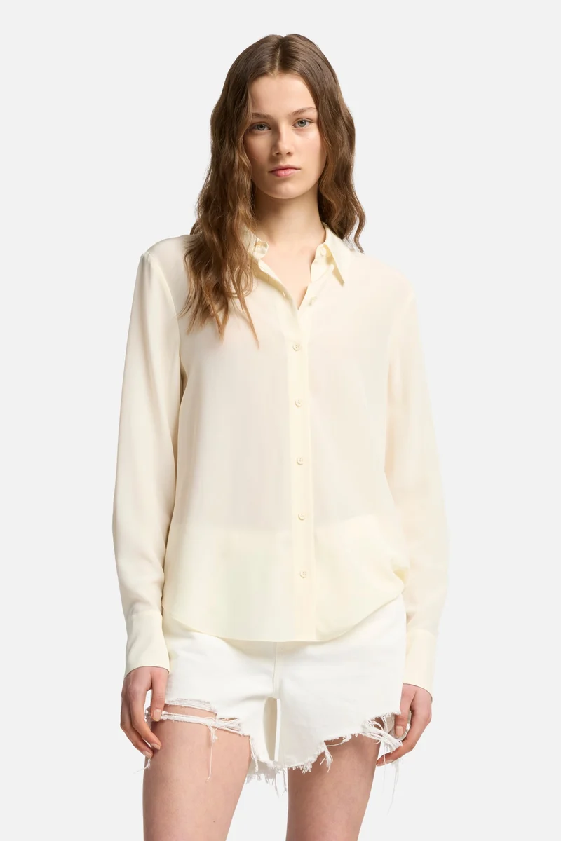 Long Sleeve Silk Blouse in Ivory