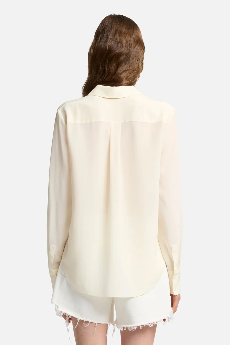 Long Sleeve Silk Blouse in Ivory