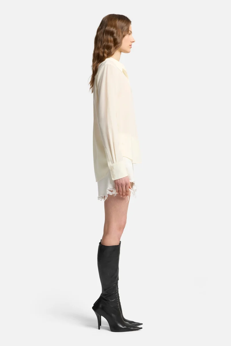 Long Sleeve Silk Blouse in Ivory