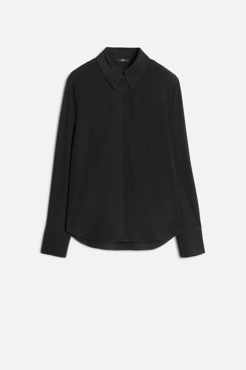 Long Sleeve Silk Blouse in Black