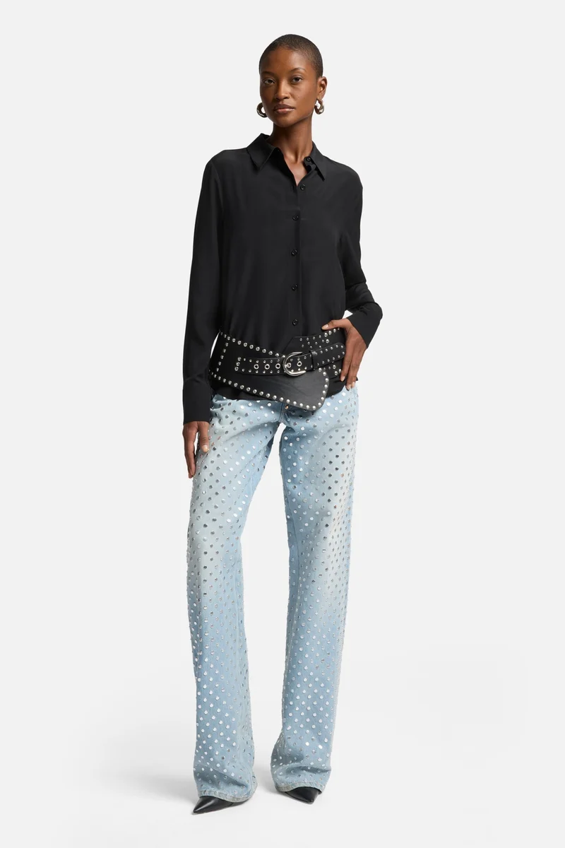 Long Sleeve Silk Blouse in Black