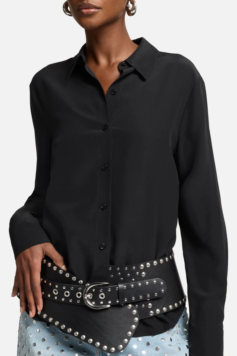 Long Sleeve Silk Blouse in Black