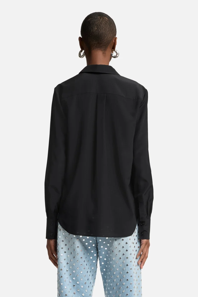 Long Sleeve Silk Blouse in Black