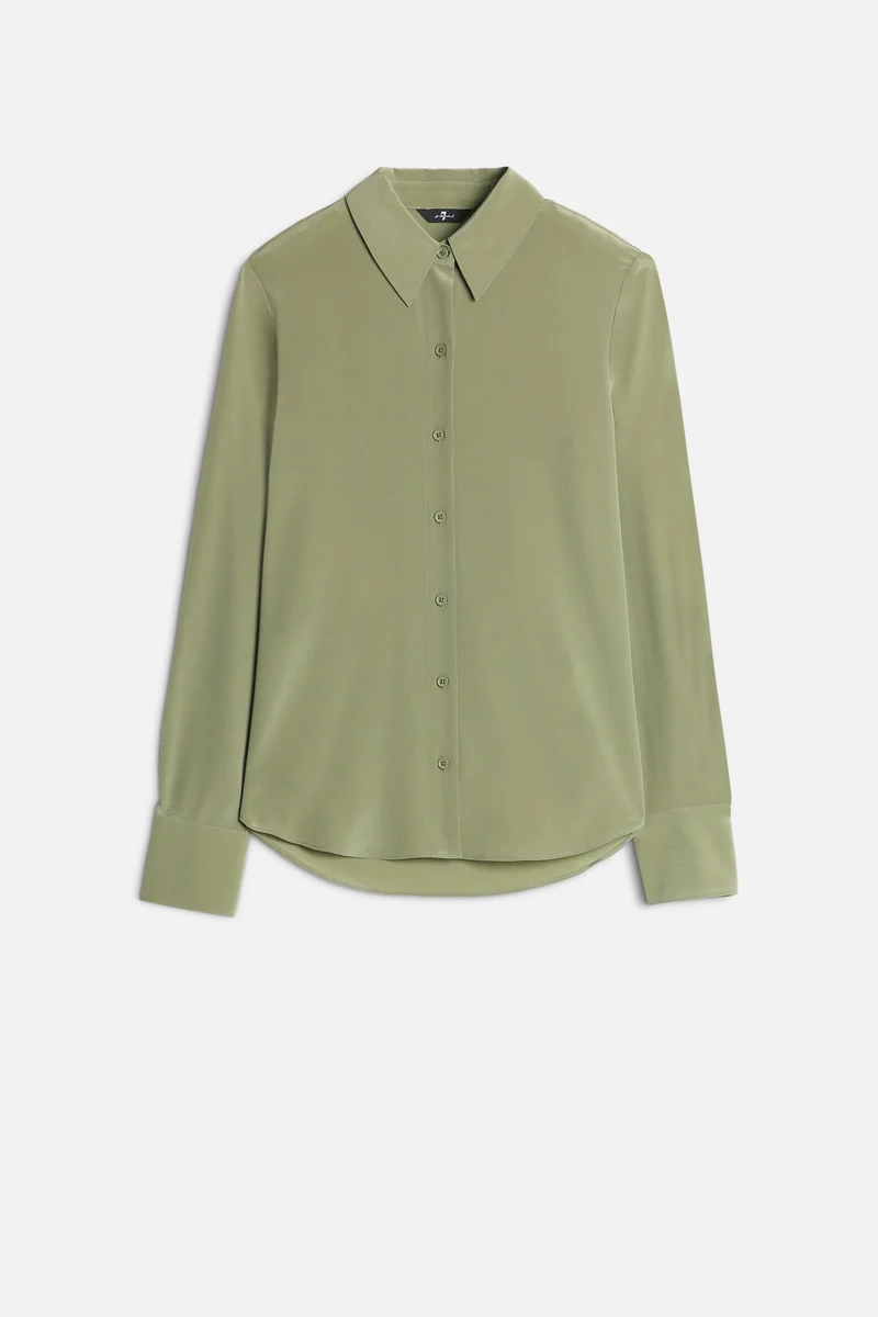 Long Sleeve Silk Blouse in Army