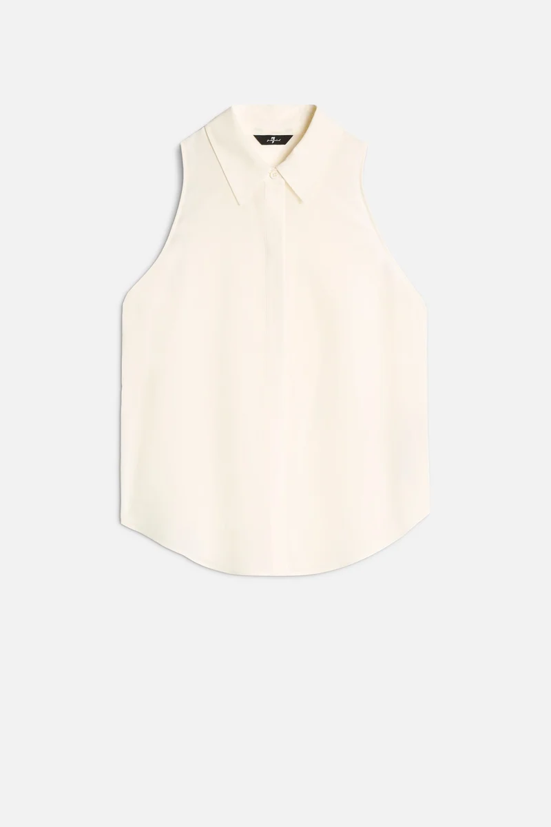 Sleeveless Silk Button Down in Ivory