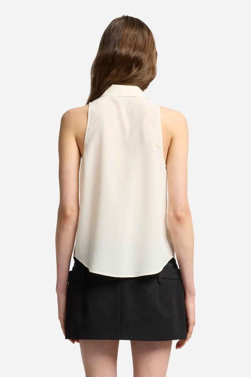 Sleeveless Silk Button Down in Ivory