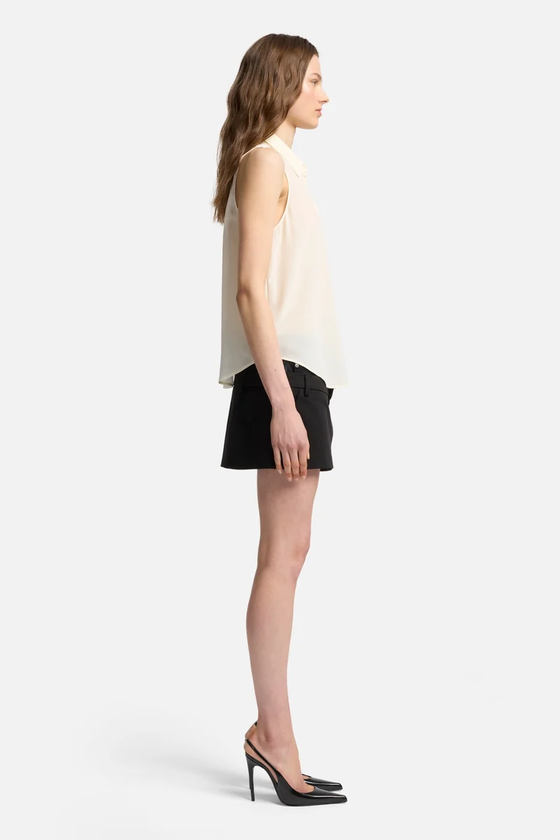 Sleeveless Silk Button Down in Ivory
