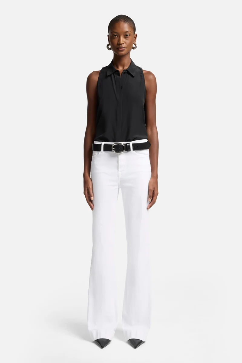 Sleeveless Silk Button Button Down in Black