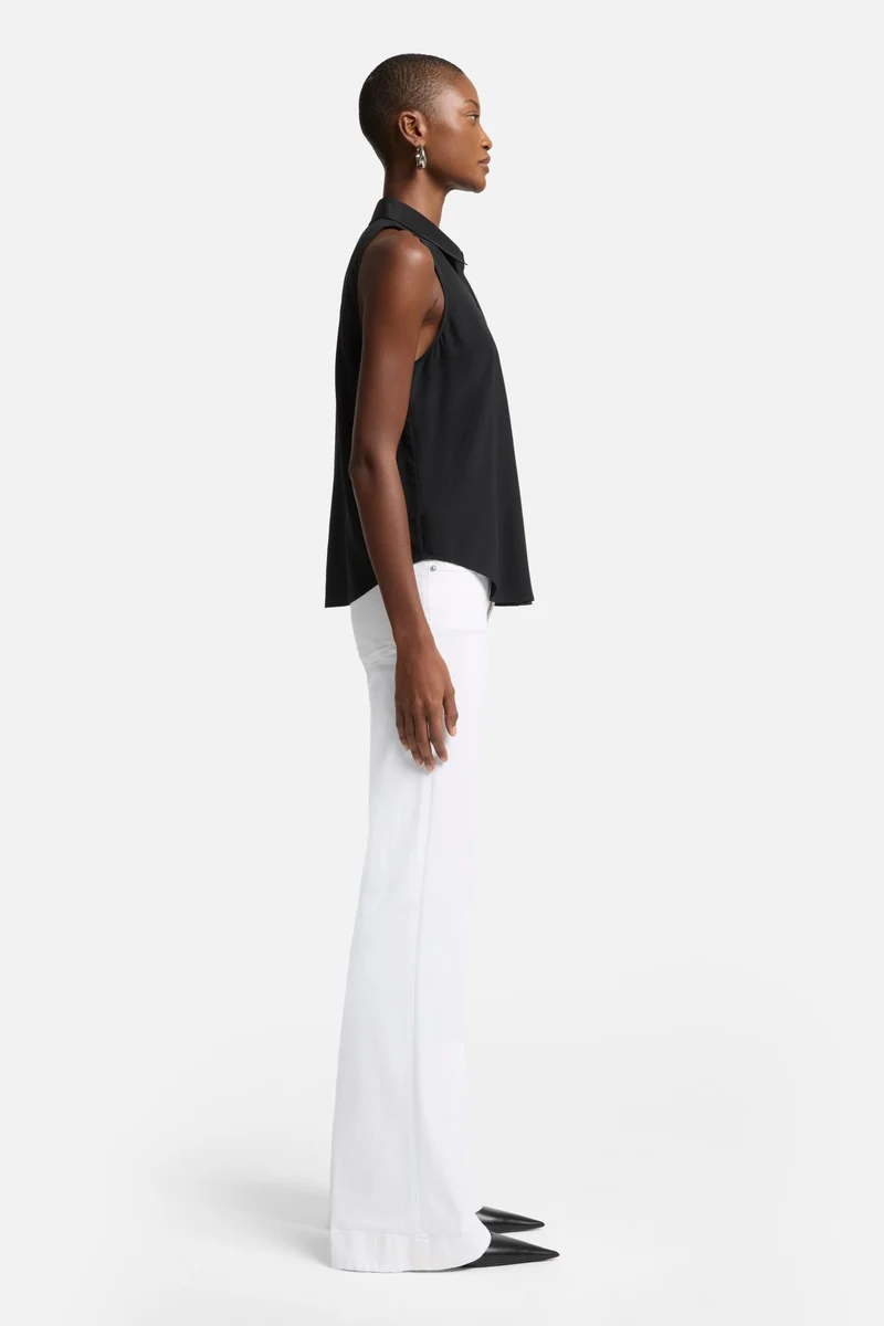 Sleeveless Silk Button Button Down in Black