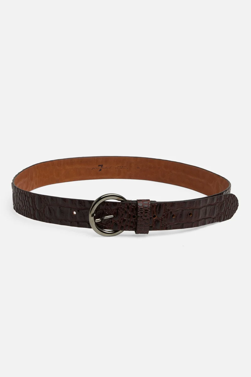 Croc Embossed Italian Leather Belt in Brown