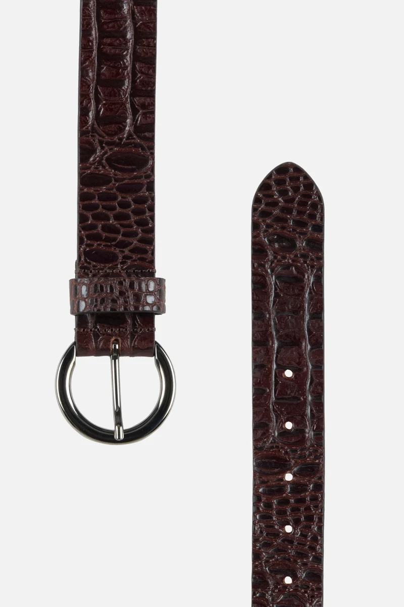 Croc Embossed Italian Leather Belt in Brown