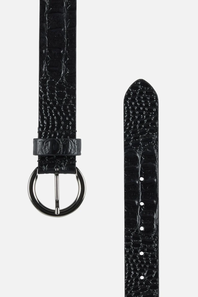 Croc Embossed Italian Leather Belt in Black