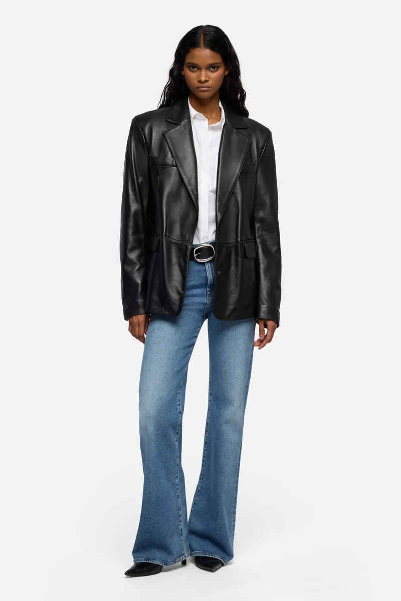 Italian Leather Blazer in Black
