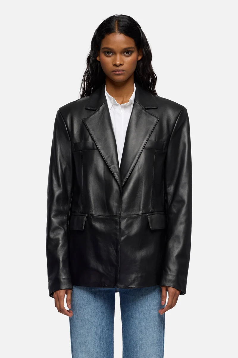 Italian Leather Blazer in Black