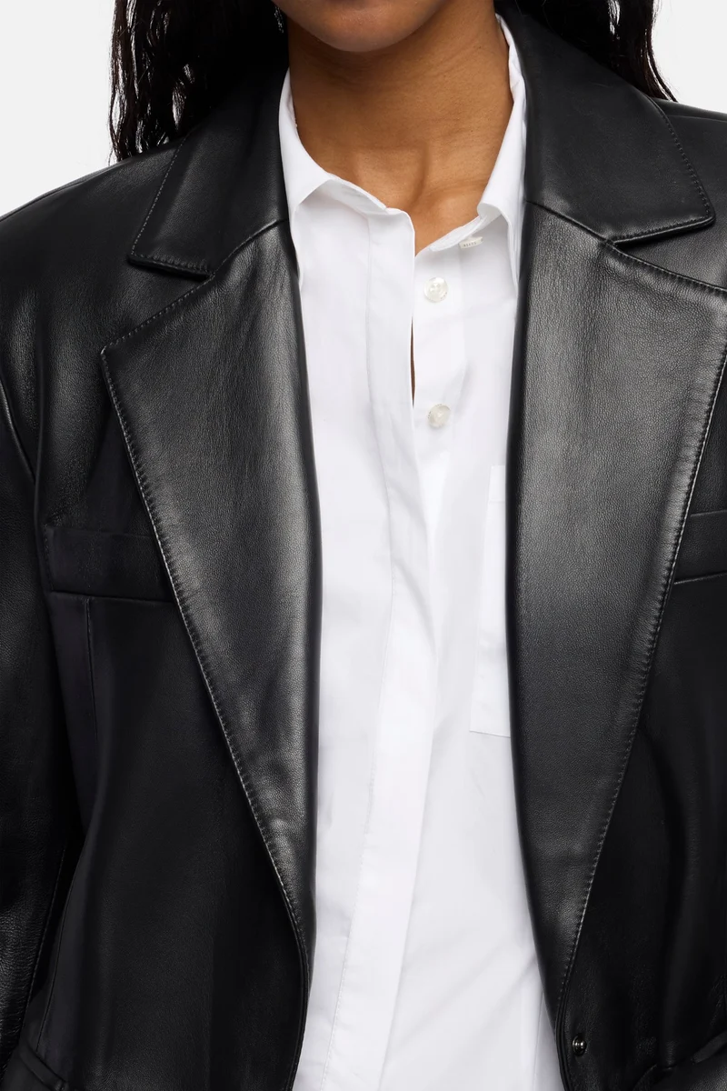 Italian Leather Blazer in Black