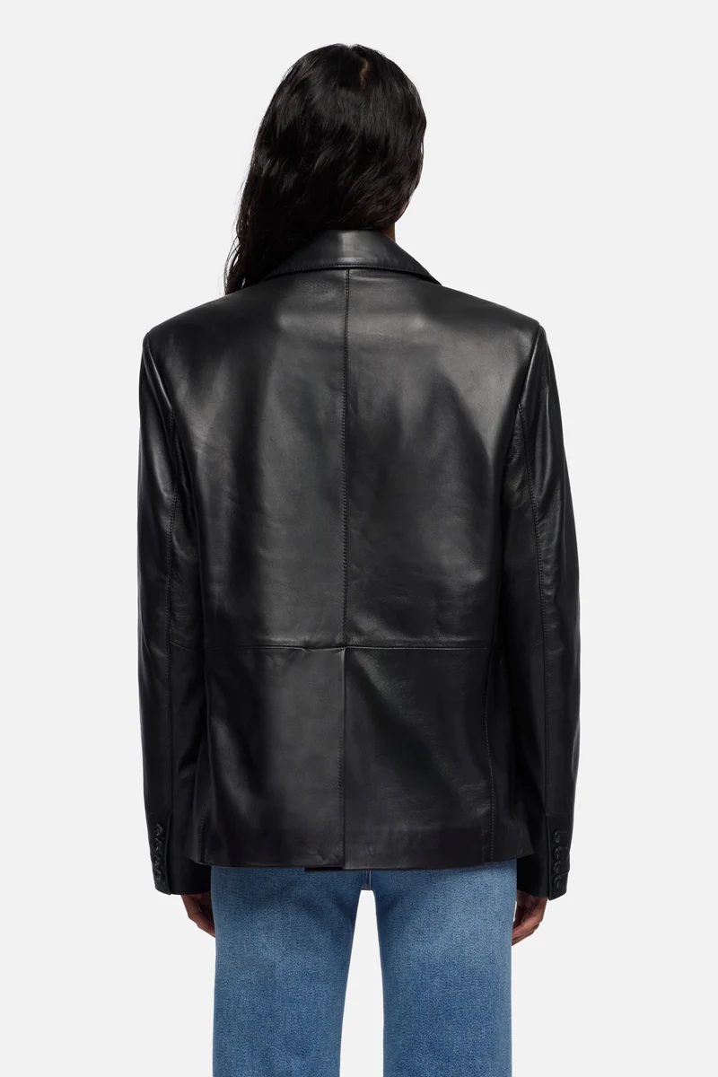 Italian Leather Blazer in Black