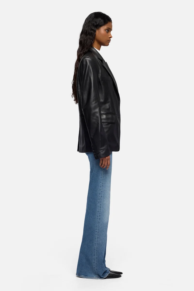 Italian Leather Blazer in Black