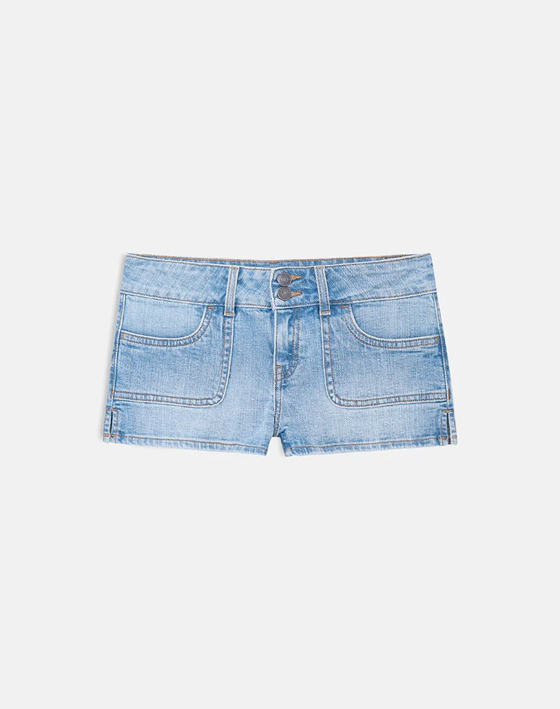 Cargo-Hotpants aus Denim mit niedriger Leibhöhe in Mid-Bleach