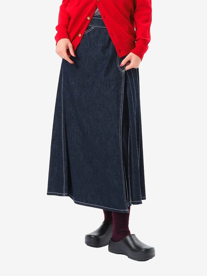 Gonna a Portafoglio in Denim plissettato