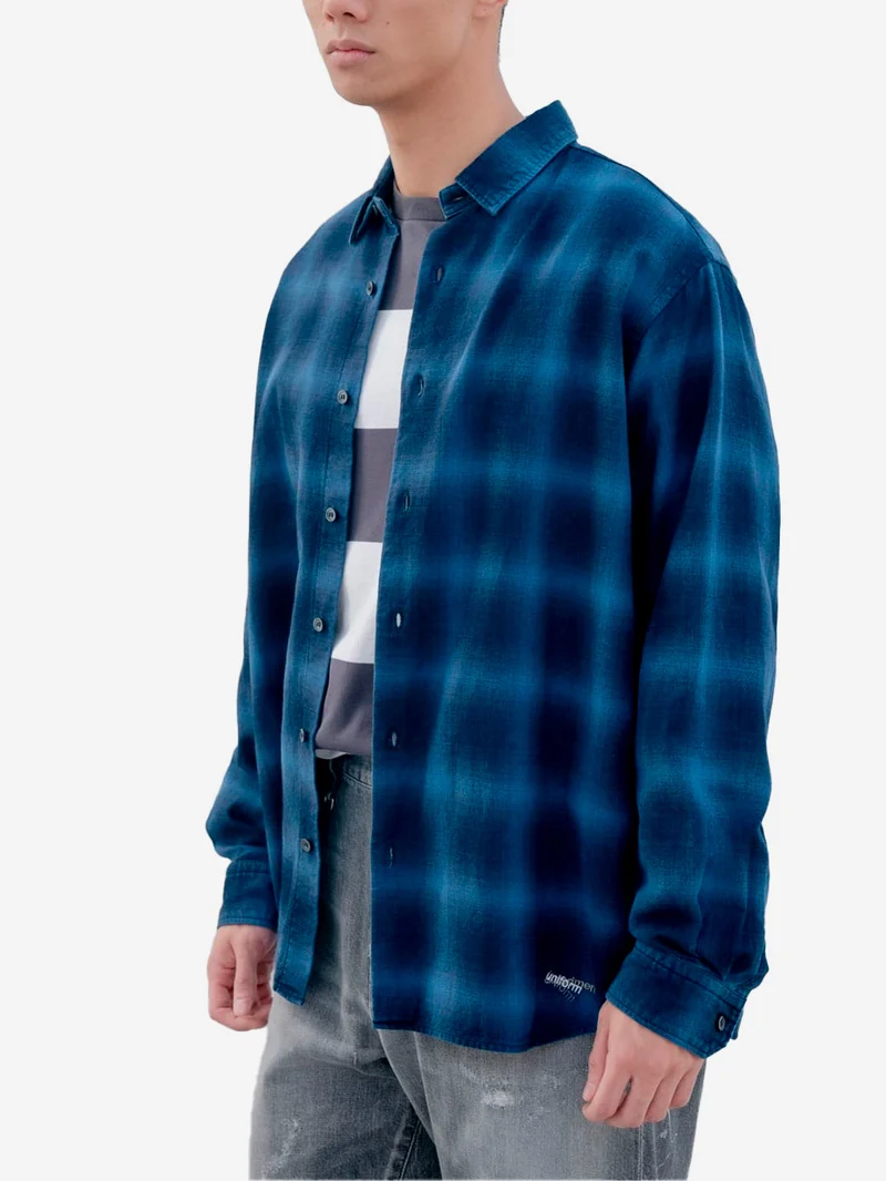 Camicia con motivo a quadri blu e nera relaxed fit